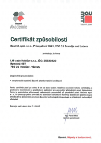 Baumit osvědčení 2019